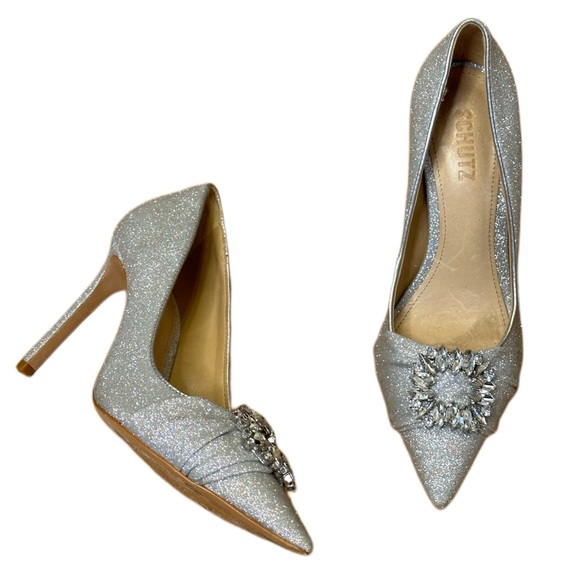 SCHUTZ Shoes - Schutz Meisho Glam Glitter Silver Pointed Toe Stiletto Heel
